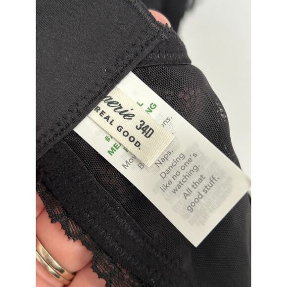 NWOT Aerie‎ Real Good Women's Black Lace Padded Balconette Push Up Bra Size 34D - Picture 3 of 6
